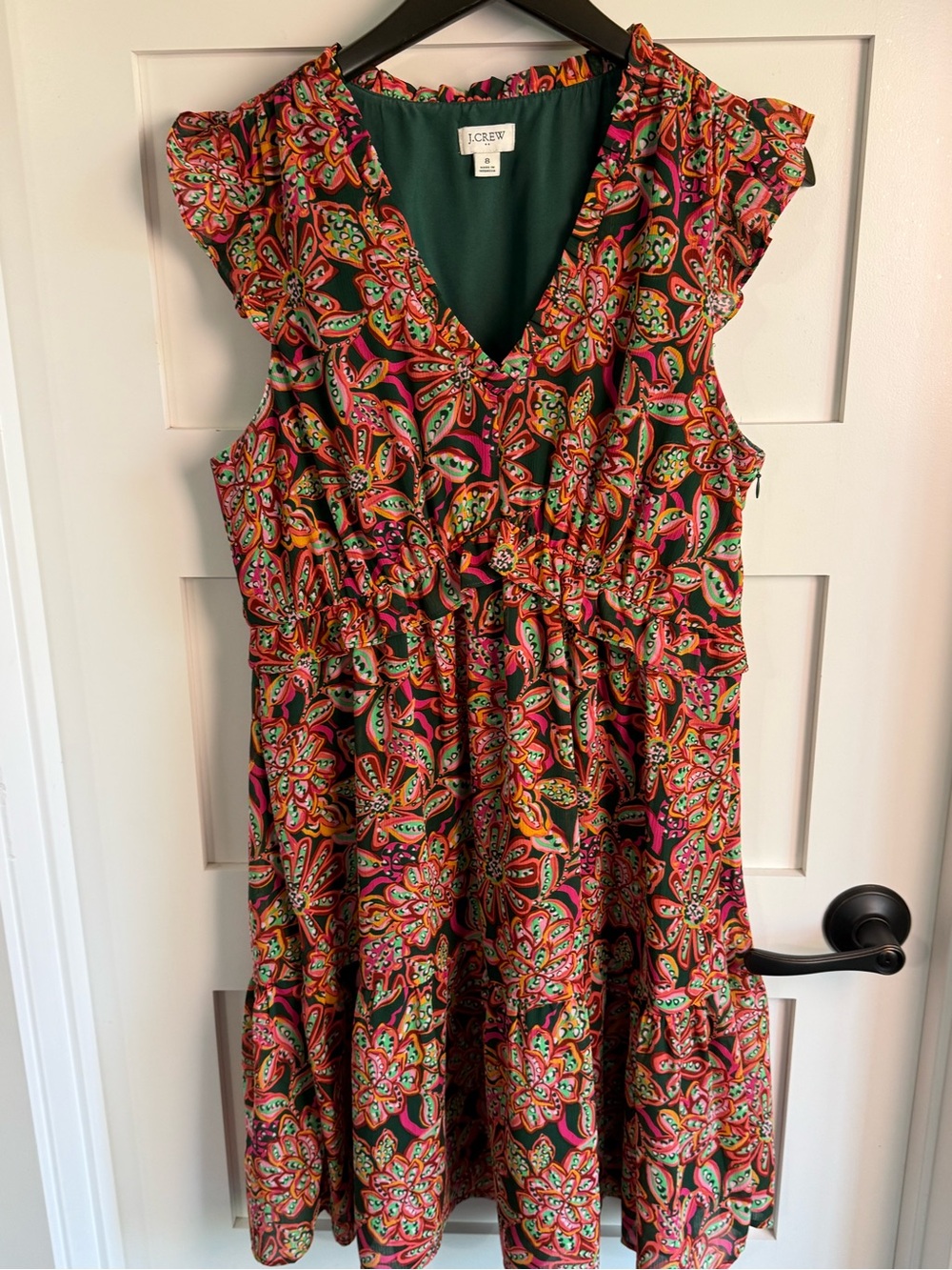J. Crew Multicolor Paisley V-Neck Ruffle Midi Dress
